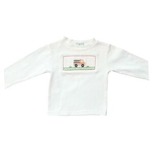 K&L casual white top shirt Girl 12 Months long sleeve embroidered truck cotton